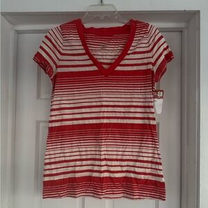 Mossimo Supply Co. Red and White Striped V-Neck Tee